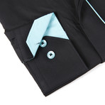 Coogi // Button-Up Shirt + Teal Contrast Detail // Jet Black (XL)