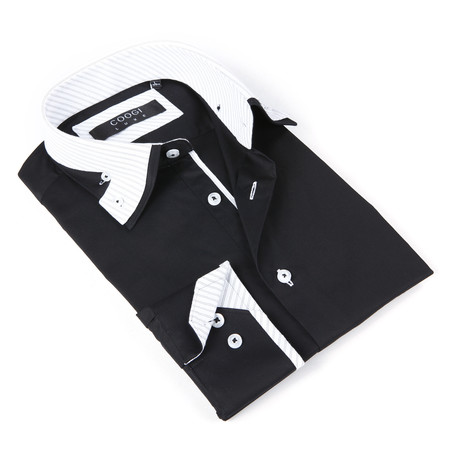 Button-Down Shirt + Stripe Contrast Detail // Jet Black (S)