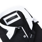 Button-Down Shirt + Stripe Contrast Detail // Jet Black (L(NECK:16.5"-17"))