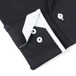 Button-Down Shirt + Stripe Contrast Detail // Jet Black (L(NECK:16.5"-17"))