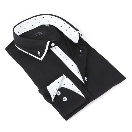 Coogi // Button-Up Shirt + Star Contrast Detail // Jet Black (S)
