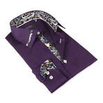 Button-Up Shirt + Paisley Detail // Deep Purple (S(NECK:14.5"-15"))