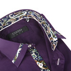 Button-Up Shirt + Paisley Detail // Deep Purple (S(NECK:14.5"-15"))