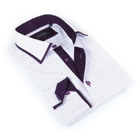 Button-Up Shirt + Contrast Detail // Purple Stripe (S(NECK:14.5"-15"))