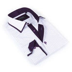 Button-Up Shirt + Contrast Detail // Purple Stripe (XL(NECK:17.5"-18"))