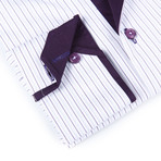 Button-Up Shirt + Contrast Detail // Purple Stripe (L(NECK:16.5"-17"))