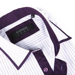 Button-Up Shirt + Contrast Detail // Purple Stripe (XL(NECK:17.5"-18"))