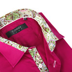 Button-Up Shirt + Paisley Detail // Fuchisa (L(NECK:16.5"-17"))