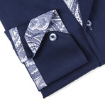 Button-Up Shirt + Paisley Detail // Deep Navy (L(NECK:16.5"-17"))