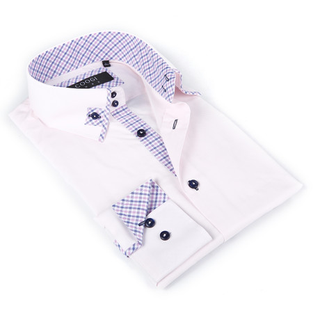 Button-Up Shirt + Plaid Detail // Pink (S(NECK:14.5"-15"))