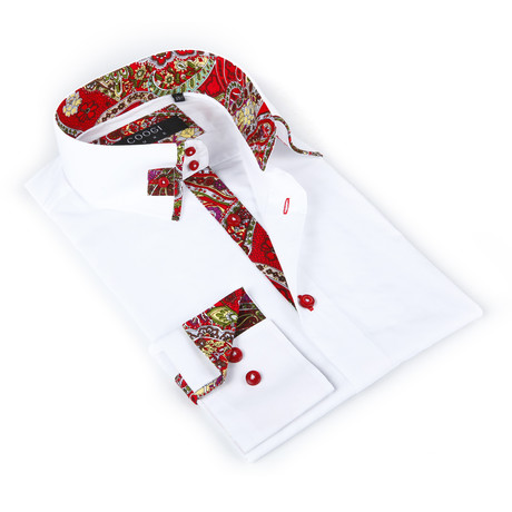 Button-Up Shirt + Contrast Paisley Detail // White (S(NECK:14.5"-15"))