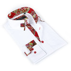 Button-Up Shirt + Contrast Paisley Detail // White (L(NECK:16.5"-17"))