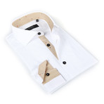 Button-Up Shirt + Contrast Polka Dot Detail // White (L(NECK:16.5"-17"))