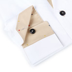 Button-Up Shirt + Contrast Polka Dot Detail // White (XL(NECK:17.5"-18"))