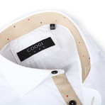 Button-Up Shirt + Contrast Polka Dot Detail // White (L(NECK:16.5"-17"))