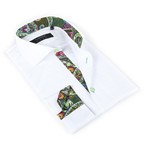 Button-Up Shirt + Paisley Detail // White (M(NECK:15.5"-16"))