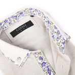 Button-Down Shirt + Floral Detail // Beige (XL(NECK:17.5"-18"))