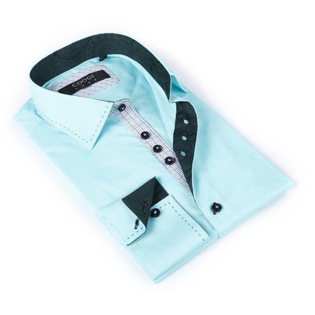 Button-Up Shirt + Contrast Paisley Detail // Bright Seafoam (S(NECK:14.5"-15"))