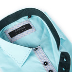 Button-Up Shirt + Contrast Paisley Detail // Bright Seafoam (L(NECK:16.5"-17"))