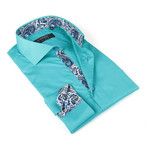 Button-Up Shirt + Paisley Detail // Teal (S(NECK:14.5"-15"))