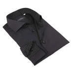 Button-Up Shirt + Polka Dot Detail // Jet Black (S(NECK:14.5"-15"))