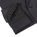 Button-Up Shirt + Polka Dot Detail // Jet Black (S(NECK:14.5"-15"))