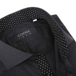 Button-Up Shirt + Polka Dot Detail // Jet Black (S(NECK:14.5"-15"))