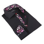 Button-Up Shirt + Mini Floral Detail // Jet Black (2XL(NECK:18.5"-19"))