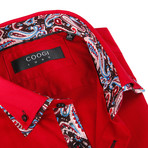 Button-Up Shirt + Paisley Detail // Chili Pepper (S(NECK:14.5"-15"))