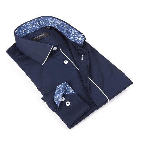 Coogi // Button-Up Shirt + Mini Floral Detail // Deep Navy (S)