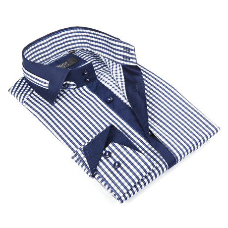 Button-Up Shirt + Collar Detail // Navy Check (S(NECK:14.5"-15"))