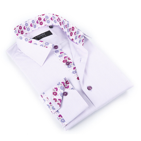 Coogi // Button-Up Shirt + Mini Floral Detail // Lavender Stripe (S)