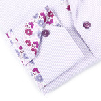 Coogi // Button-Up Shirt + Mini Floral Detail // Lavender Stripe (S(NECK:14.5"-15"))