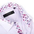 Coogi // Button-Up Shirt + Mini Floral Detail // Lavender Stripe (M(NECK:15.5"-16"))