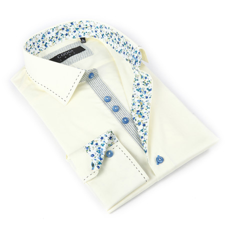 Button-Up Shirt + Mini Floral Detail // Pale Yellow (S)