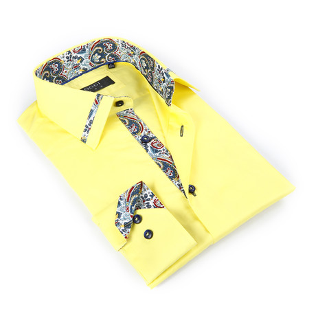 Coogi // Button-Up Shirt + Paisley Detail // Canary Yellow (S)