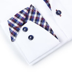 Button-Up Shirt + Plaid Detail // White (L(NECK:16.5"-17"))