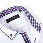 Button-Up Shirt + Plaid Detail // White (S(NECK:14.5"-15"))