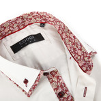 Button-Up Shirt + Mini Floral Detail // White (S(NECK:14.5"-15"))