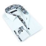 Button-Up Shirt + Paisley Detail // Seafoam (M(NECK:15.5"-16"))