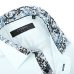 Button-Up Shirt + Paisley Detail // Seafoam (L(NECK:16.5"-17"))