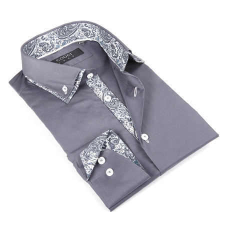 Button-Up Shirt + Paisley Detail // Steel (S(NECK:14.5"-15"))