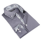 Button-Up Shirt + Paisley Detail // Steel (L(NECK:16.5"-17"))