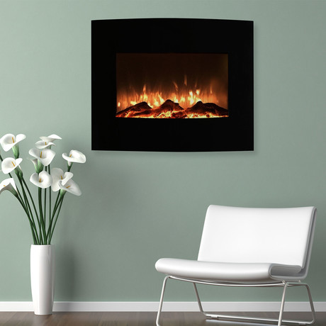 Northwest Mini Curved Black Fireplace + Wall Mount + Floor Stand
