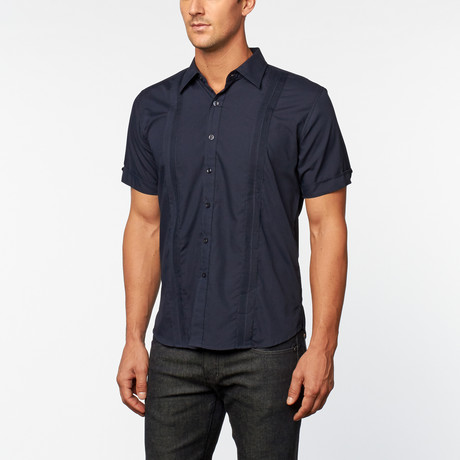 Pintuck Front Stripe Shirt // Navy (S)