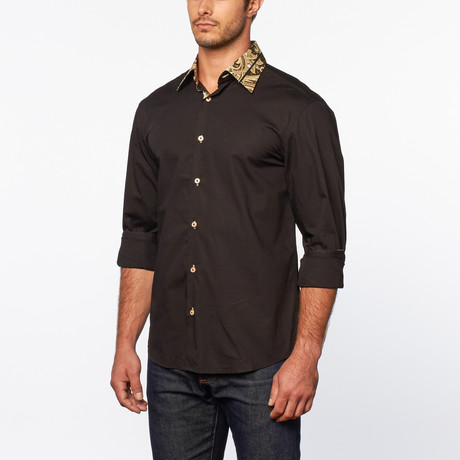 Button-Up Shirt + Paisley Collar // Jet Black (S)