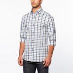 Plaid Button-Up + Paisley Trim // White + Blue (L)