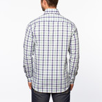 Plaid Button-Up + Paisley Trim // White + Blue (M)