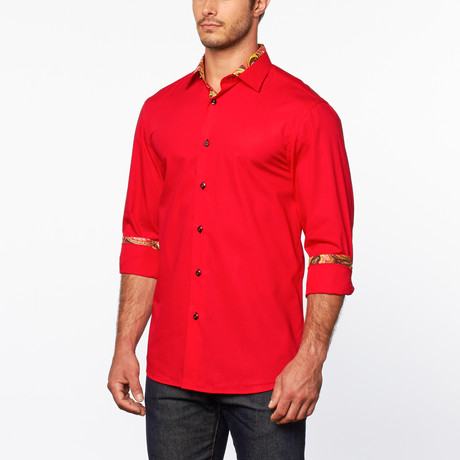 Button-Up Shirt + Paisley Trim // Red (S)