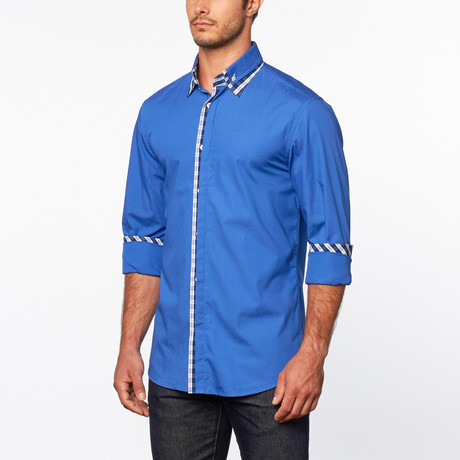 Button-Up Shirt + Plaid Detail // Royal Blue (S)